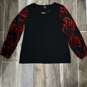 Black and red floral long sleeve top